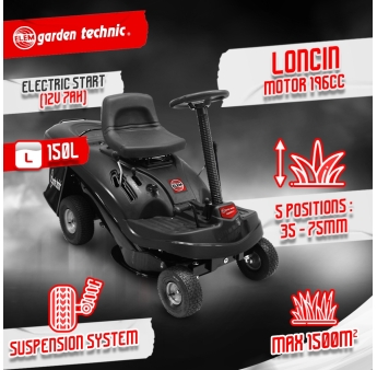 Rider autoporté 196cc - 61 cm - 4 vitesses Bac récolteur 150L