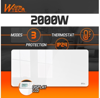 2000W KERAMISCHE TRAAGHEIDSRADIATOR MET GLASFRONT