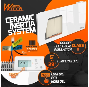 2000W KERAMISCHE TRAAGHEIDSRADIATOR MET GLASFRONT