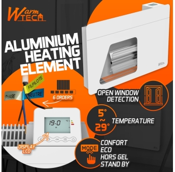 Elektrische wandverwarming 1000 W – IP24 – stuurdraad 6 standen