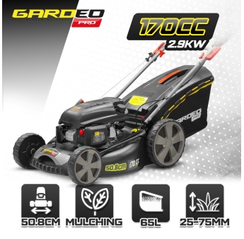 Zelfrijdende benzinemaaier 170,1cc - 50,8cm geleverd met 2 messen + mulching en zij-uitworp