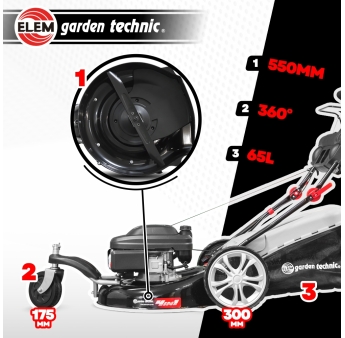 Tondeuse thermique tractée 3 roues 196cc - 55cm