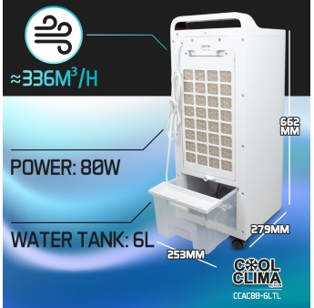 Rafraichisseur d'air 80W - 6L avec télécommande