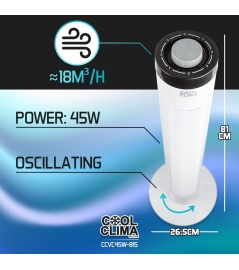 Ventilateur colonne 45W oscillant