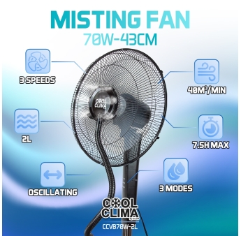 Ventilateur brumisateur sur pied oscillant 70 W