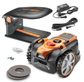 Robot tondeuse autonome 18V sans fil périmétrique avec station de charge et garage - Max 400m²