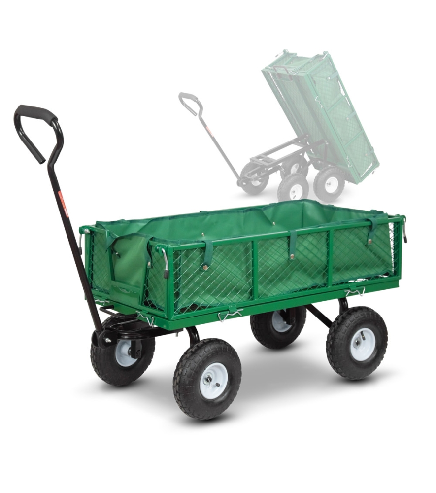 Chariot de jardin en acier avec bâche amovible et benne basculante  108 x 50 x 95cm