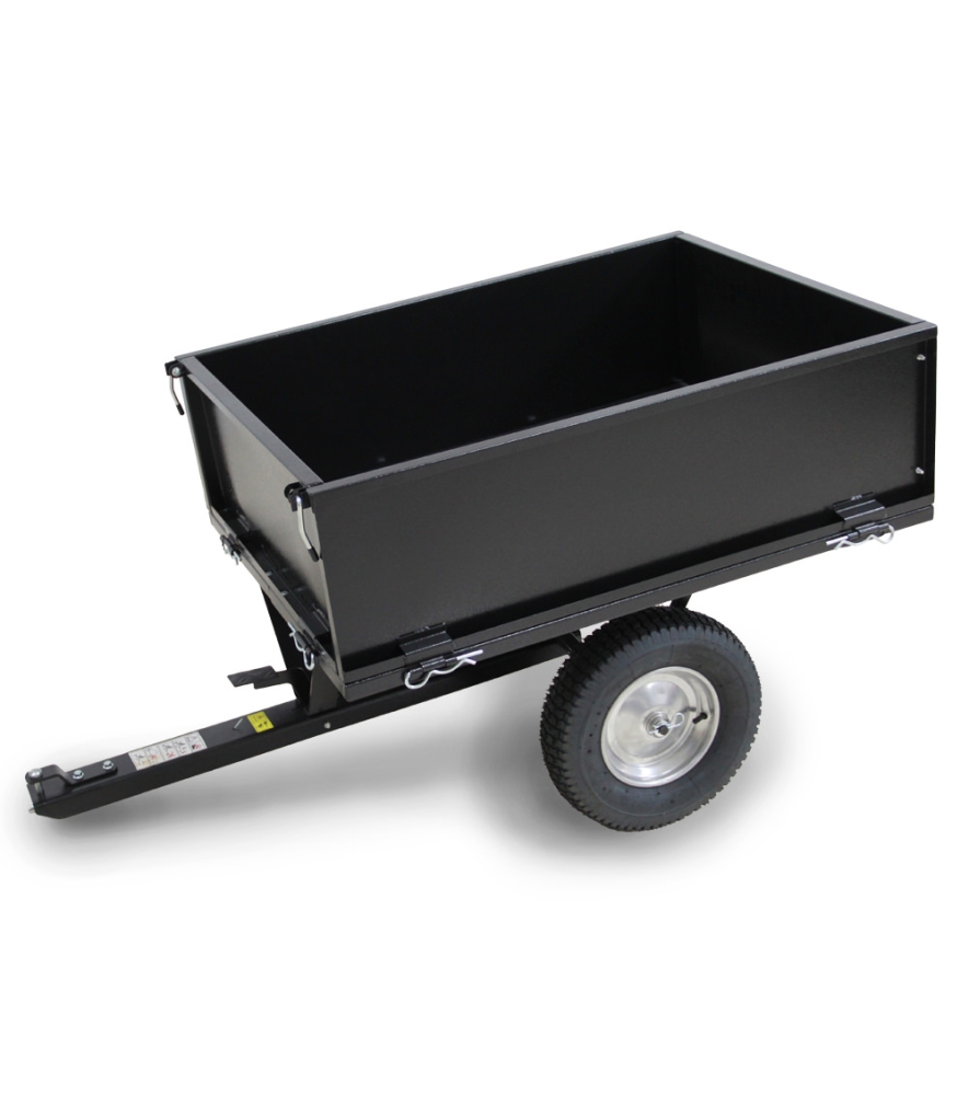 Remorque pour tracteur tondeuse avec benne basculante - charge max 225kg.