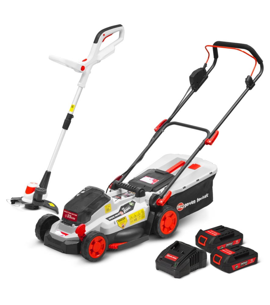 Tondeuse et coupe bordures rechargeables 20V max + 2 batteries