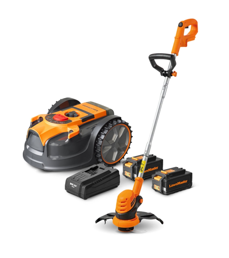 Robot tondeuse autonome 24V sans fil périmétrique - Le robot le plus simple du marché + Coupe bordures 24v et 2 batteries