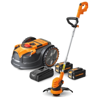 Robot tondeuse autonome 24V sans fil périmétrique - Le robot le plus simple du marché + Coupe bordures 24v et 2 batteries