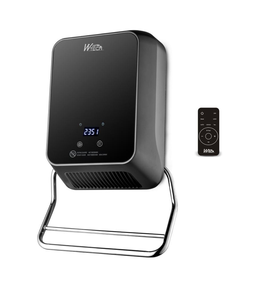 Radiateur soufflant mural sèche serviettes 2000W avec façade en verre