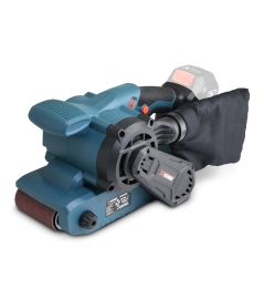 Ponceuse à bande sans fil 20V avec vitesse variable et moteur brushless livrée sans batterie ni chargeur.