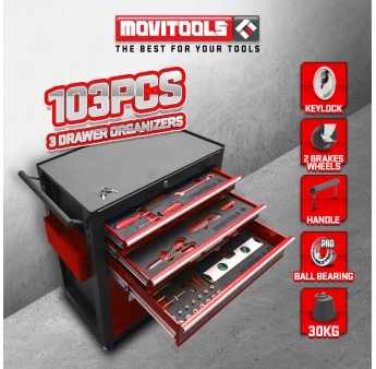 Servante d'atelier 3 tiroirs + espace de rangement + accessoires