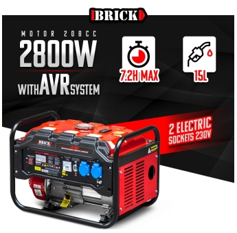 Generator max 2800W - Benzine - 2 stopcontacten - AVR