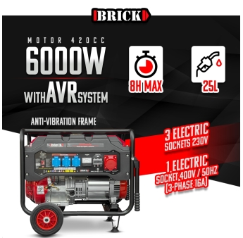 Groupe électrogène max 6000W avec roues et prise triphasée