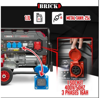 Groupe électrogène max 6000W avec roues et prise triphasée