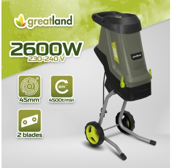 Broyeur de végétaux électrique 2600W avec sac récupérateur de 45L