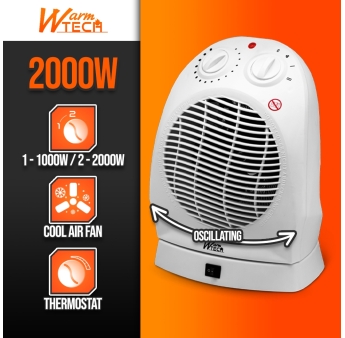 2000W oscillerende ventilatorkachel met thermostaat