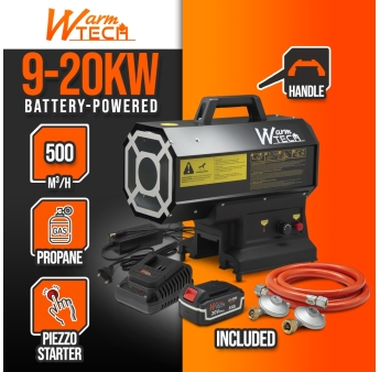 Canon à chaleur au gaz réglable de 9 à 20KW et fonctionnant sur batterie ou sur secteur