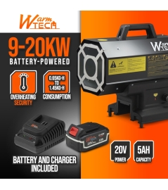 Canon à chaleur au gaz réglable de 9 à 20KW et fonctionnant sur batterie ou sur secteur