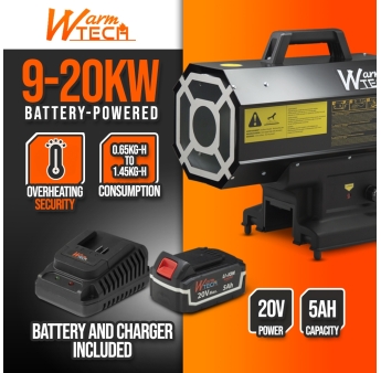 Canon à chaleur au gaz réglable de 9 à 20KW et fonctionnant sur batterie ou sur secteur