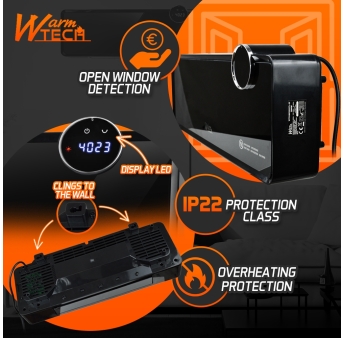 2000 W oscillerende keramische wandradiator met glazen voorkant