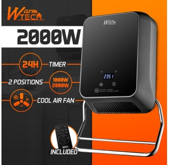 Wandverwarming met handdoekdroger 2000 W met glazen voorkant