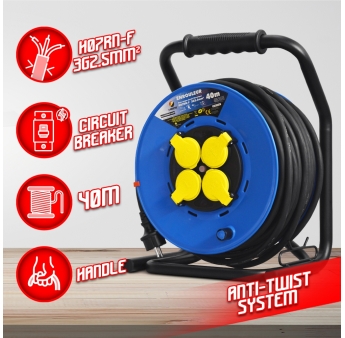 4-aansluitingen haspel-h07rn-3g2.5MM²-40M