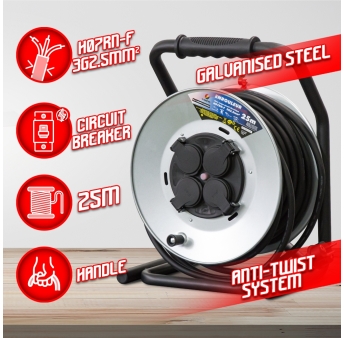 ENROULEUR GALVANISE 25M - HO7 - 3X2.5