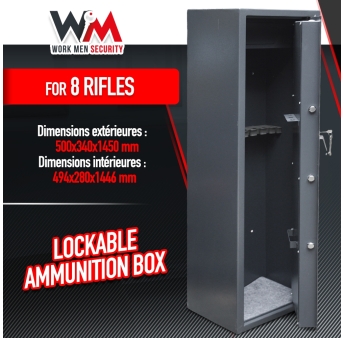 Armoire à fusils 500X340X1450mm avec coffre intérieur - 12 fusils