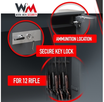 Armoire à fusils 500X340X1450mm avec coffre intérieur - 12 fusils