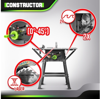Table scie circulaire 2000W - 254mm - Livrée avec 2 lames (24 et 40 dents)