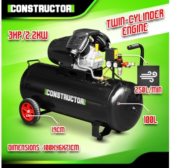 Compresseur à huile 100L bicylindre - 8 bars - 2.2Kw