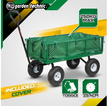 Stalen tuinwagen met afneembaar zeil en kiepbak 108 x 50 x 95cm 