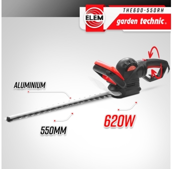 Taille haies électrique 620W - Lame 55cm - Poignée arrière rotative