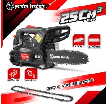 Elagueuse thermique 25cc - guide 25cm - 2 temps - Livrée avec 2 chaînes
