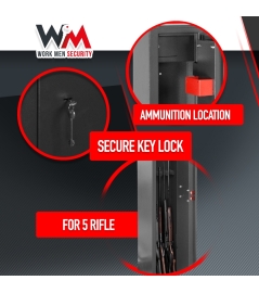 Armoire à fusils 315X205X1380mm avec coffre intérieur - 5 fusils