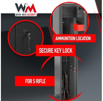 Armoire à fusils 315X205X1380mm avec coffre intérieur - 5 fusils