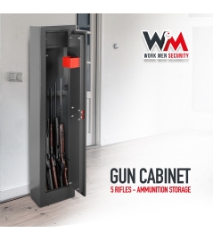 Armoire à fusils 315X205X1380mm avec coffre intérieur - 5 fusils