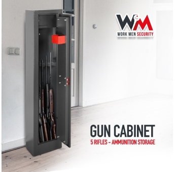Armoire à fusils 315X205X1380mm avec coffre intérieur - 5 fusils