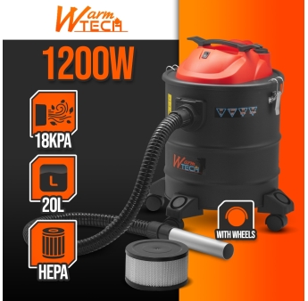 Vide cendres 1200W 20L avec soufflerie, fonction décolmatage et roues