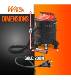 Vide cendres 1200W 20L avec soufflerie, fonction décolmatage et roues