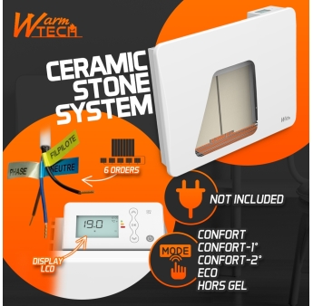 Radiateur inertie céramique 1000 W - IP24 – Fil pilote 6 ordres