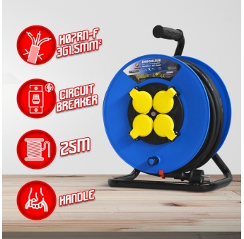 ENROULEUR 4 PRISES-H07RN-3G1.5MM²-25M