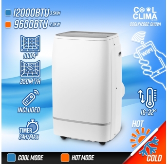 Climatiseur mobile réversible chaud/froid 12000BTU - 3.5KW avec télécommande et fonction Wifi 