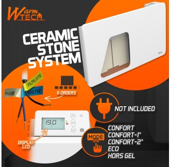 Keramische inertieradiator 1500 W - IP24 – 6-standen bedieningsdraad.