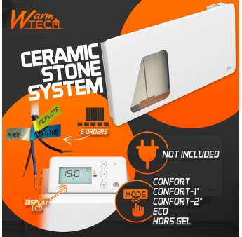 Radiateur inertie céramique 2000 W - IP24 – Fil pilote 6 ordres.