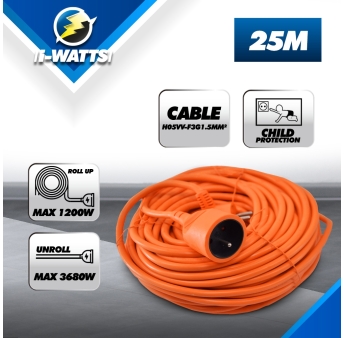 ALLONGE ELECTRIQUE 25M-3G*1.5MM2-ORANGE
