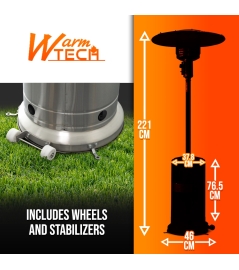 Terrasverwarming op gas 13 kW in roestvrij staal met wielen